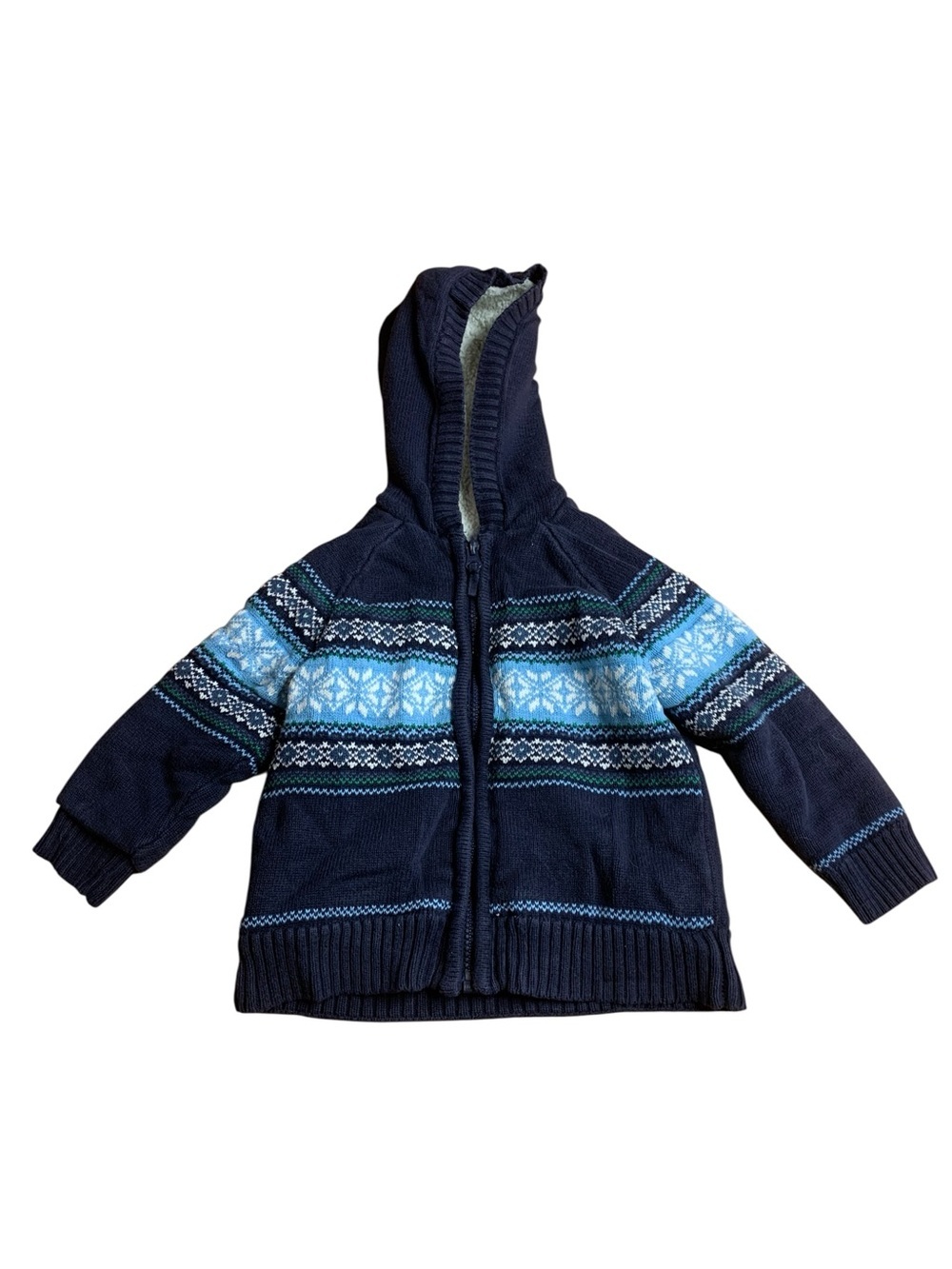 Cherokee Kids Fair Isle Knit Sherpa Lined Hoodie Sweater - Navy Blue - Size 3